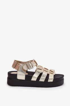 Sandały Damskie Na Platformie Z Klamrami Złote Atarafas