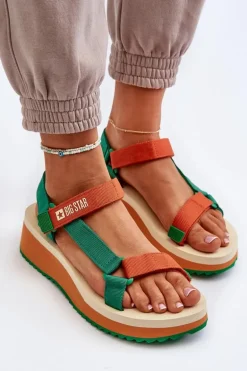 Sandały Damskie Na Platformie I Koturnie Big Star NN274A053 Zielono-Pomarańczowe