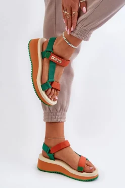 Sandały Damskie Na Platformie I Koturnie Big Star NN274A053 Zielono-Pomarańczowe