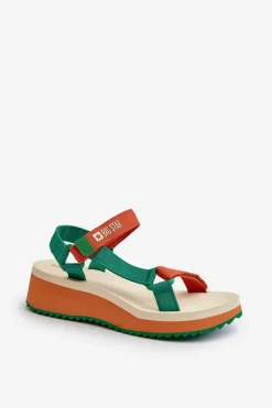 Sandały Damskie Na Platformie I Koturnie Big Star NN274A053 Zielono-Pomarańczowe