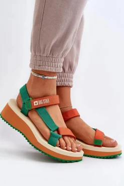 Sandały Damskie Na Platformie I Koturnie Big Star NN274A053 Zielono-Pomarańczowe