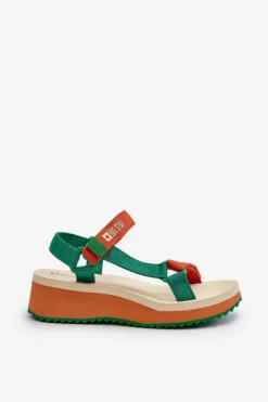 Sandały Damskie Na Platformie I Koturnie Big Star NN274A053 Zielono-Pomarańczowe