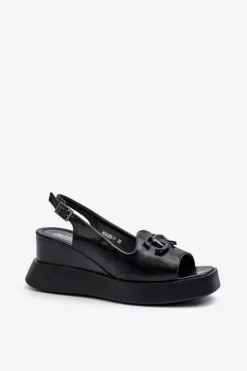 Sandały Damskie Na Platformie I Koturnie Z Ozdobą Czarne Janesca