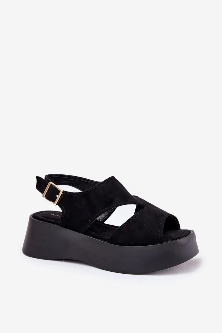 Sandały Damskie Na Platformie Eko Zamszowe Czarne Karonia