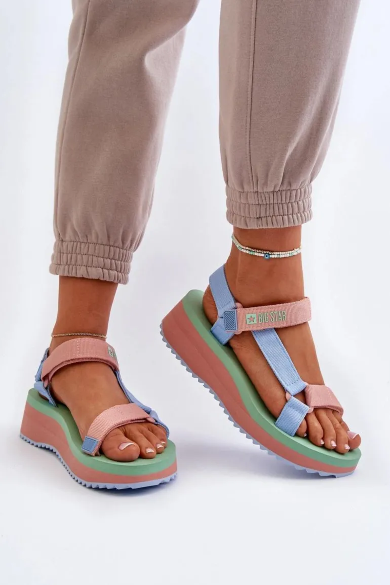 Sandały Damskie Na Platformie I Koturnie Big Star NN274A055 Niebieskie