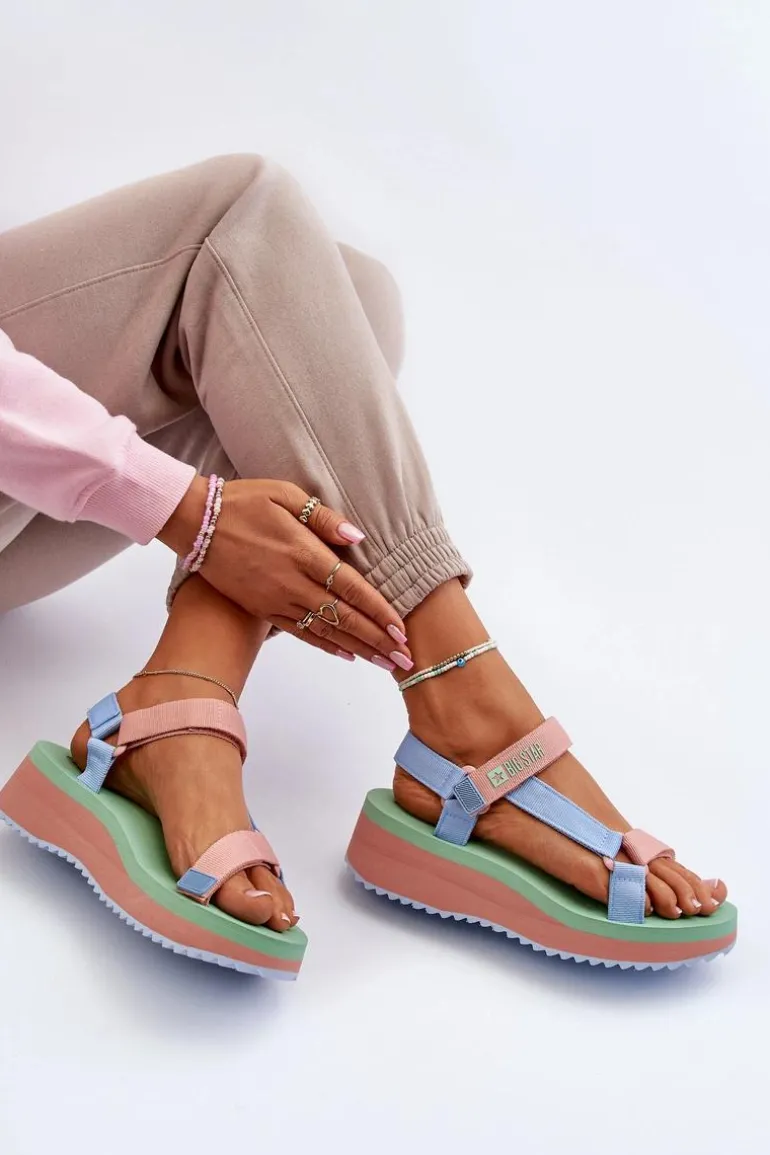 Sandały Damskie Na Platformie I Koturnie Big Star NN274A055 Niebieskie