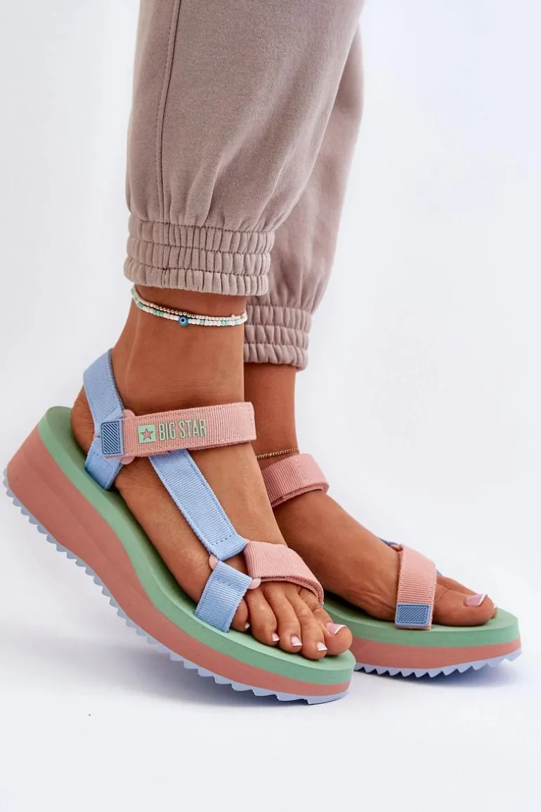 Sandały Damskie Na Platformie I Koturnie Big Star NN274A055 Niebieskie