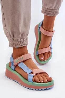 Sandały Damskie Na Platformie I Koturnie Big Star NN274A055 Niebieskie