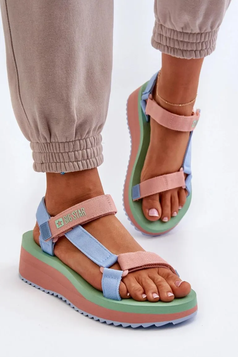 Sandały Damskie Na Platformie I Koturnie Big Star NN274A055 Niebieskie