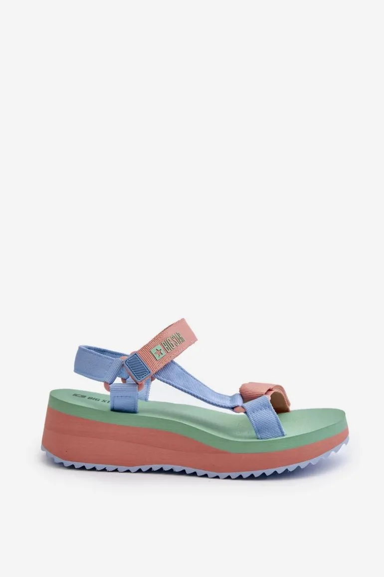 Sandały Damskie Na Platformie I Koturnie Big Star NN274A055 Niebieskie