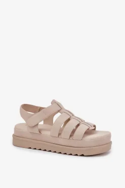 Sandały Damskie Na Platformie Eko Zamszowe Beżowe Filisenia