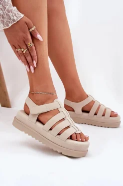 Sandały Damskie Na Platformie Eko Zamszowe Beżowe Filisenia