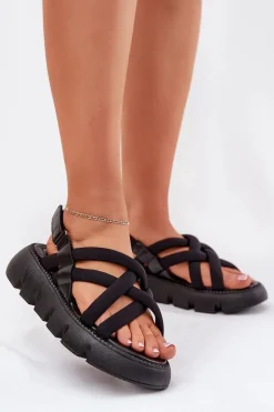 Sandały Damskie Na Platformie Z Paskami Czarne Filamira