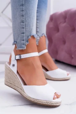 Sandały Damskie Na Plecionej Koturnie Big Star Białe DD274A231