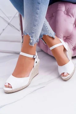 Sandały Damskie Na Plecionej Koturnie Big Star Białe DD274A231