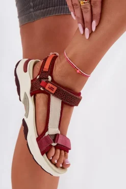 Sandały Damskie Na Rzepy D.Franklin DFSH406003 Bordowe