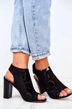 Sandały Damskie Na Słupku Ażurowe Na Rzep Czarne Rules