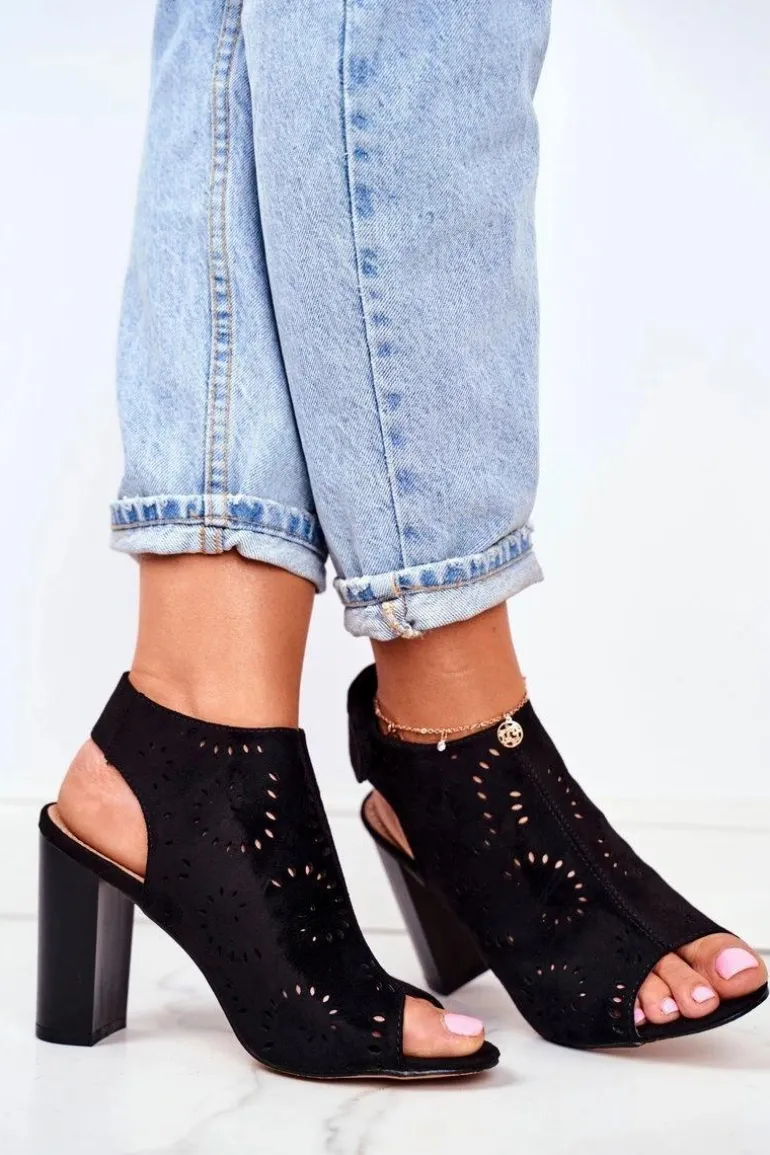 Sandały Damskie Na Słupku Ażurowe Na Rzep Czarne Rules