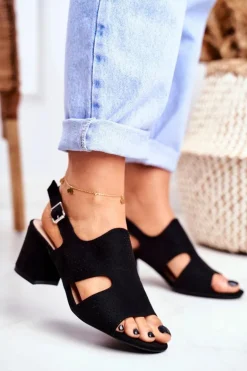 Sandały Damskie Na Słupku Ażurowe Czarne Valery