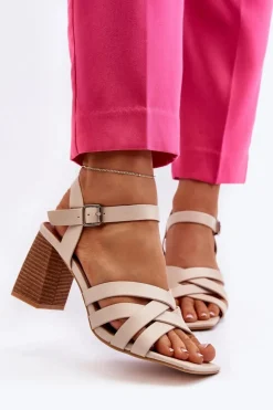 Sandały Damskie Na Słupku Beżowe Opifiana