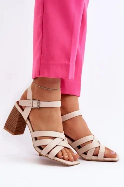 Sandały Damskie Na Słupku Beżowe Opifiana