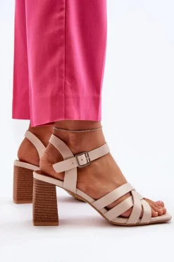 Sandały Damskie Na Słupku Beżowe Opifiana