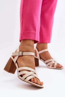 Sandały Damskie Na Słupku Beżowe Opifiana