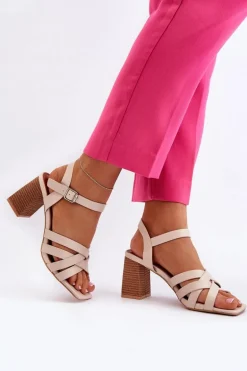 Sandały Damskie Na Słupku Beżowe Opifiana