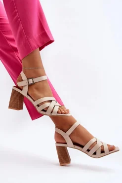 Sandały Damskie Na Słupku Beżowe Opifiana