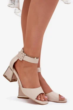 Sandały Damskie Na Słupku Beżowe Zennia