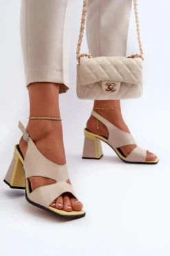 Sandały Damskie Na Słupku Beżowe D&A MR38-153