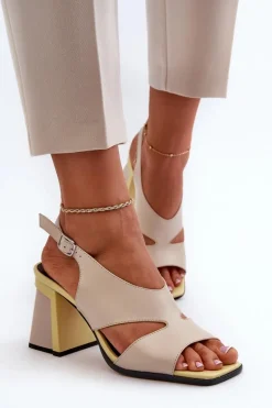 Sandały Damskie Na Słupku Beżowe D&A MR38-153