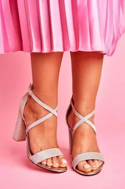 Sandały Damskie Na Słupku Brokatowe Złote Vivi