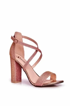 Sandały Damskie Na Słupku Brokatowe Champagne Vivi