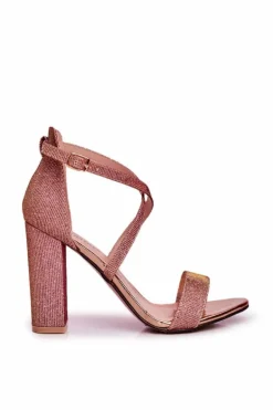 Sandały Damskie Na Słupku Brokatowe Champagne Vivi