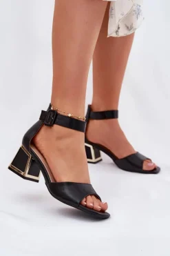 Sandały Damskie Na Słupku Czarne Zennia