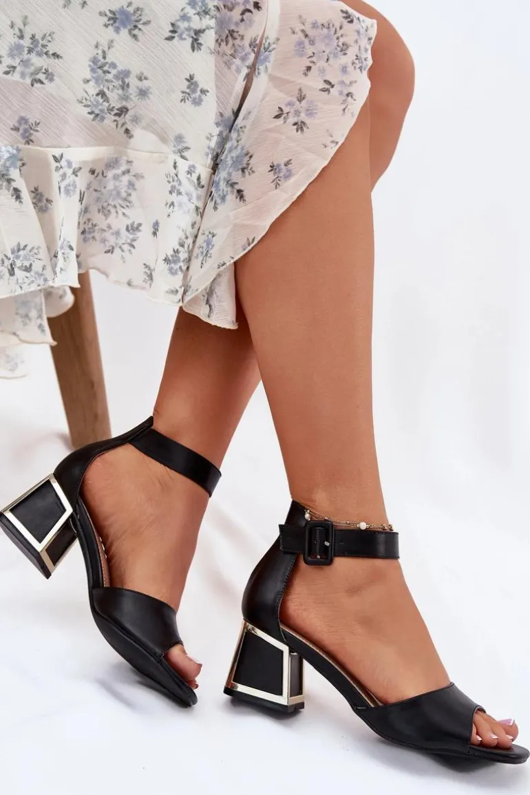 Sandały Damskie Na Słupku Czarne Zennia