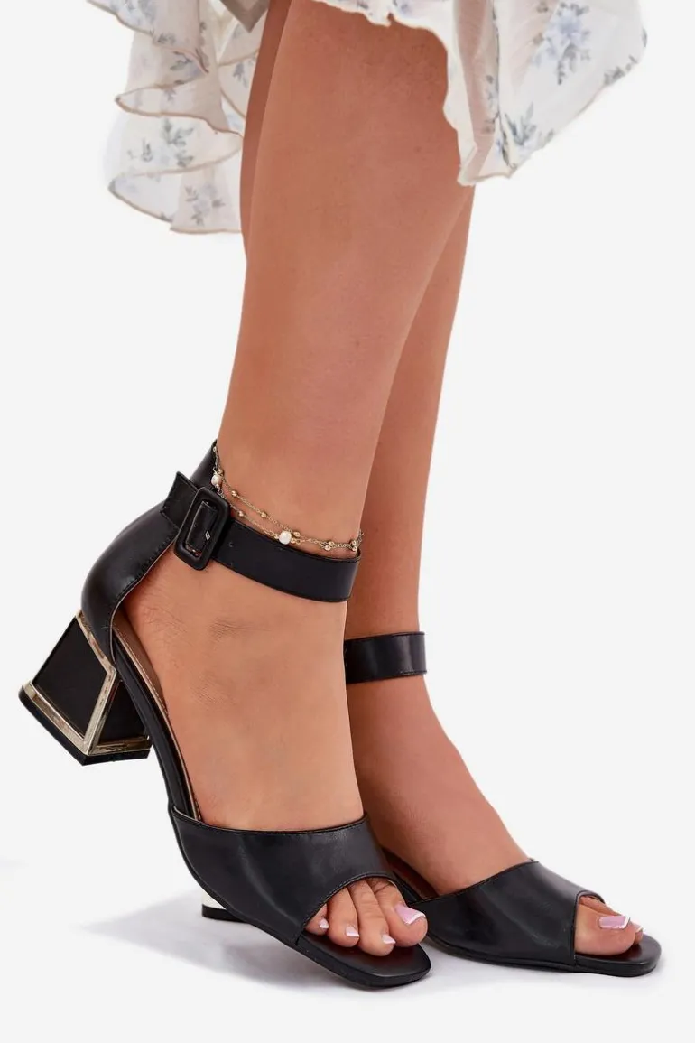 Sandały Damskie Na Słupku Czarne Zennia