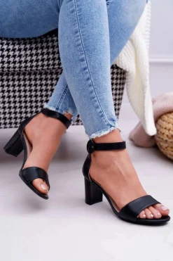 Sandały Damskie Na Słupku Czarne Lexi