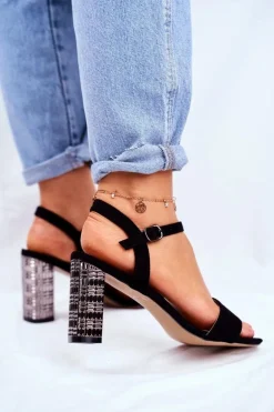 Sandały Damskie Na Słupku Czarne Barski Baskila