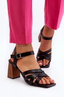 Sandały Damskie Na Słupku Czarne Opifiana