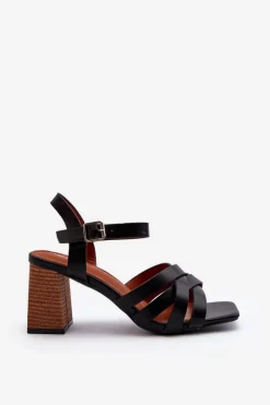 Sandały Damskie Na Słupku Czarne Opifiana