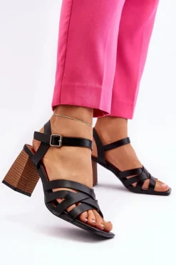Sandały Damskie Na Słupku Czarne Opifiana