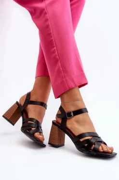 Sandały Damskie Na Słupku Czarne Opifiana