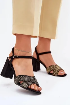 Sandały Damskie Na Słupku Czarne Almera