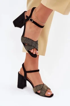 Sandały Damskie Na Słupku Czarne Almera