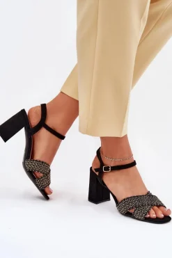 Sandały Damskie Na Słupku Czarne Almera