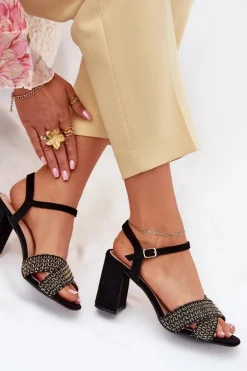 Sandały Damskie Na Słupku Czarne Almera