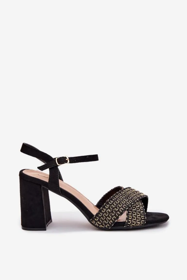 Sandały Damskie Na Słupku Czarne Almera