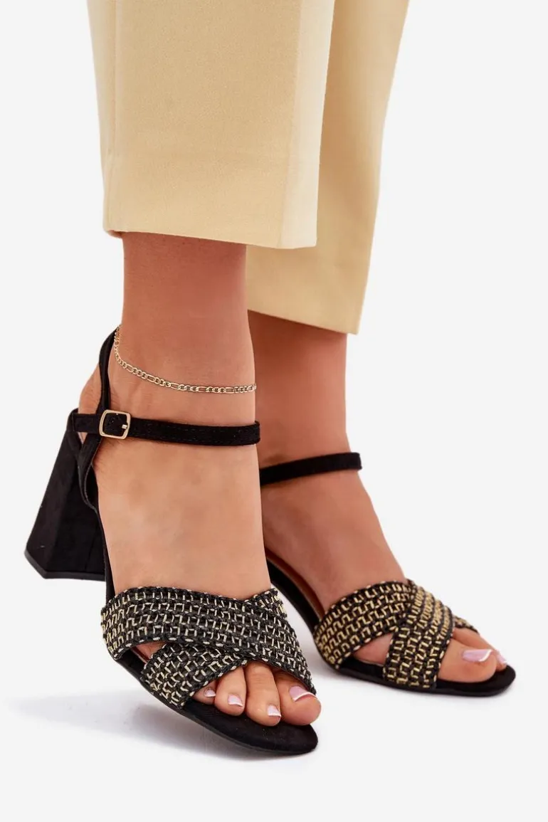 Sandały Damskie Na Słupku Czarne Almera